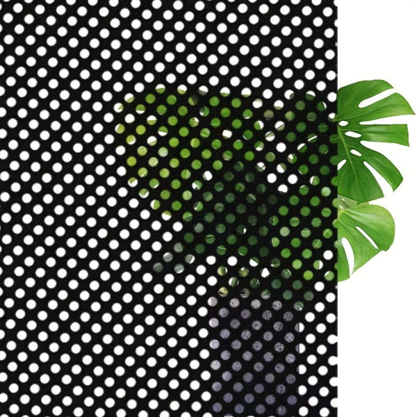 Planet Gates 1 roll Stained Glass Window Privacy Film - Non-Adhesive, UV Sun Blocking, One-Way Perforated, Black Vinyl Stickers for Bathroom Door Coverings and Printable Engraved Designs