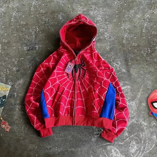 Planet Gates 1 / S American Spider Vintage Zip Up Hoodie Y2K Clothes Mens Womens Spider Graphic Oversized Hoodies Sweatshirts Casual Jackets