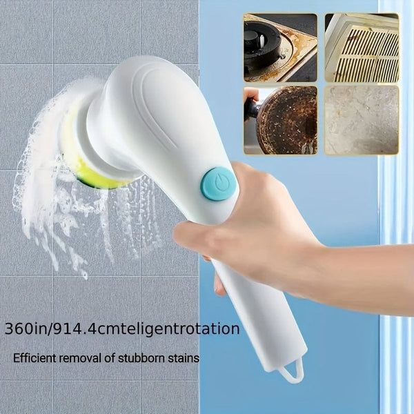 Planet Gates 1 Set 1 Set, Electric Spin Scrubber With 5 Replaceable Brush Head, Power Cordless Electric Cleaning Brush, Handheld Rechargeable Shower Scrubber, For Bathroom, Kitchen, Bathtub, Tile, Shower, Cleaning Supplies