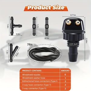 Planet Gates 1 Set 1 Set Universal Style Car Windshield Wiper Nozzle 2 Meter Hose 6 Connectors 4 Double Hole Water Spray Nozzles