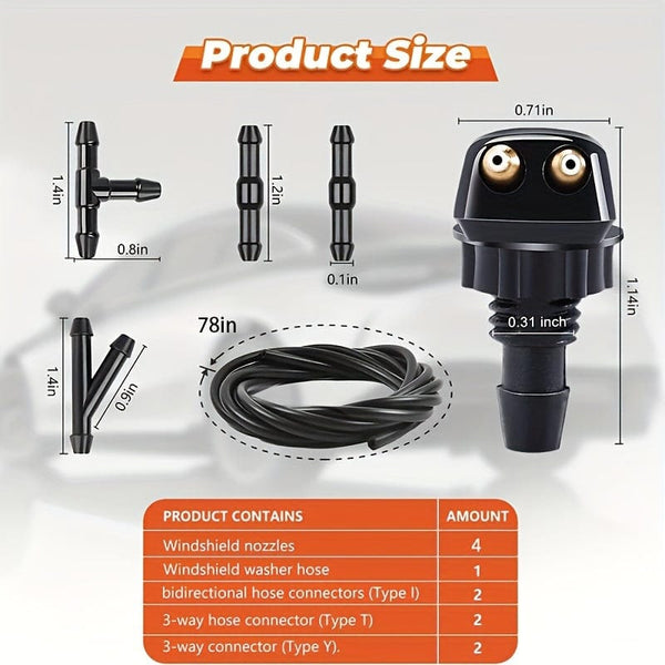 Planet Gates 1 Set 1 Set Universal Style Car Windshield Wiper Nozzle 2 Meter Hose 6 Connectors 4 Double Hole Water Spray Nozzles