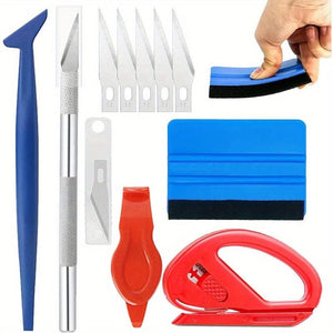 Planet Gates 1 Set 10pcs Car Vinyl Wrap Tool Kit, Window Film Install Tools Wrap Squeegee Wallpaper Smoothing Tool, Felt Squeegee Hard Scraper Vinyl Trimming Tool For Car Wrapping And Install Wallpaper