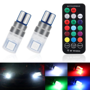 Planet Gates 1 set 2Pcs/Set RGB LED T10 W5W Bulbs With Remote Control W5W Led 194 168 Car Reading Dome Light Car Wedge Lamp License Plate Lights
