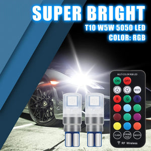 Planet Gates 1 set 2Pcs/Set RGB LED T10 W5W Bulbs With Remote Control W5W Led 194 168 Car Reading Dome Light Car Wedge Lamp License Plate Lights