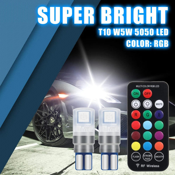 Planet Gates 1 set 2Pcs/Set RGB LED T10 W5W Bulbs With Remote Control W5W Led 194 168 Car Reading Dome Light Car Wedge Lamp License Plate Lights