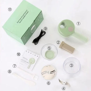 Planet Gates 1 set 4 in 1 Handheld Electric Vegetable Cutter Set for Garlic Pepper Chili Onion Celery Ginger Meat with Brush Kitchen Tools