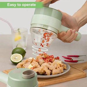 Planet Gates 1 set 4 in 1 Handheld Electric Vegetable Cutter Set for Garlic Pepper Chili Onion Celery Ginger Meat with Brush Kitchen Tools