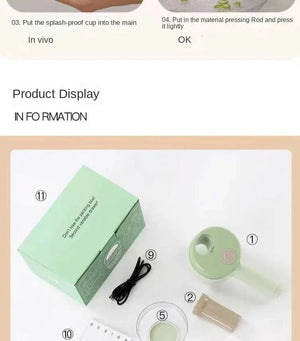 Planet Gates 1 set 4 in 1 Handheld Electric Vegetable Cutter Set for Garlic Pepper Chili Onion Celery Ginger Meat with Brush Kitchen Tools