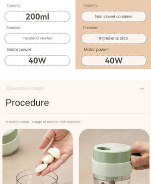 Planet Gates 1 set 4 in 1 Handheld Electric Vegetable Cutter Set for Garlic Pepper Chili Onion Celery Ginger Meat with Brush Kitchen Tools