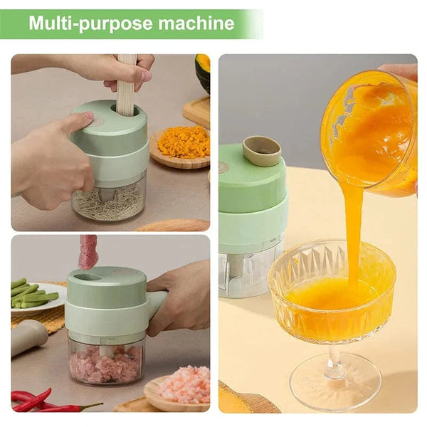 Planet Gates 1 set 4 in 1 Vegetable Cutter Handheld Electric Vegetables Slicer For Garlic Pepper Celery Ginger Meat With Brush Kitchen Accessories
