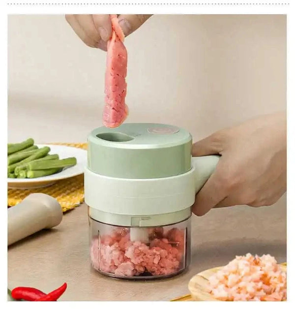 Planet Gates 1 set 4 in 1 Vegetable Cutter Handheld Electric Vegetables Slicer For Garlic Pepper Celery Ginger Meat With Brush Kitchen Accessories