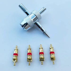 Planet Gates 1 set 4pcs Copper Valve Core Car Tire Repair Tools 4 in 1 Tire Valve Stem Removal Tool Valve Stem Puller Tyre Cleaning Tool