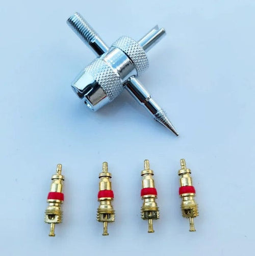 Planet Gates 1 set 4pcs Copper Valve Core Car Tire Repair Tools 4 in 1 Tire Valve Stem Removal Tool Valve Stem Puller Tyre Cleaning Tool