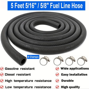 Planet Gates 1 Set 5/16"/ 3/8" Low-Pressure Fuel Line Hose, 5 Feet Long, 4pcs Clamps Adjustable, High Pressure 150 PSI For Automotive, Lawnmower, And Ther Fuel Systems And Engines