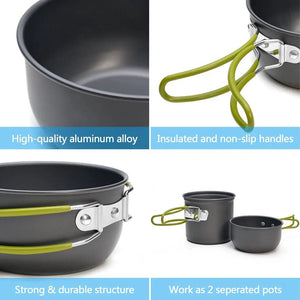 Planet Gates 1 Set Camping Cookware Mess Kit Ultralight Camping Pot Set Outdoor Cooking Tableware for Hiking Trekking Picnic Fishing Mountaineering