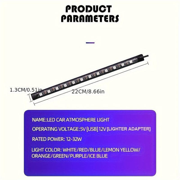 Planet Gates 1 Set Car LED Foot Light Strip 2.54 cm 4 Interior Music Voice Control Light APP Control RGB Decorative Lamp Lighter Adapter Ambient Light Strip