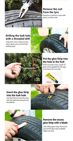 Planet Gates 1 Set Car Tire Repair Tool Kit with Rubber Strips Tubeless Tyre Puncture Studding Plug Set Motorcycle Truck Vacuum Tire Repair Tool