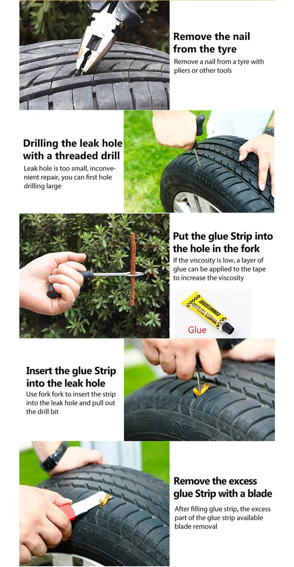 Planet Gates 1 Set Car Tire Repair Tool Kit with Rubber Strips Tubeless Tyre Puncture Studding Plug Set Motorcycle Truck Vacuum Tire Repair Tool