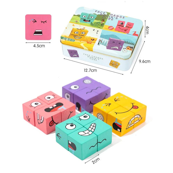 Planet Gates 1 Set Emotions Expression Wooden Cube Face Change Building Blocks Parent-Child Interactive Games Montessori Toys