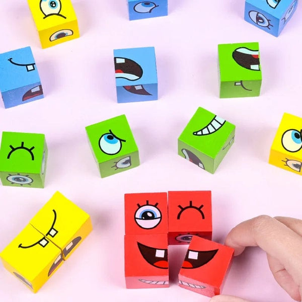 Planet Gates 1 Set Emotions Expression Wooden Cube Face Change Building Blocks Parent-Child Interactive Games Montessori Toys