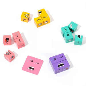Planet Gates 1 Set Emotions Expression Wooden Cube Face Change Building Blocks Parent-Child Interactive Games Montessori Toys