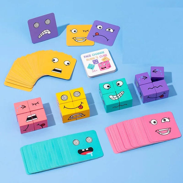 Planet Gates 1 Set Emotions Expression Wooden Cube Face Change Building Blocks Parent-Child Interactive Games Montessori Toys