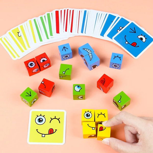 Planet Gates 1 Set Emotions Expression Wooden Cube Face Change Building Blocks Parent-Child Interactive Games Montessori Toys
