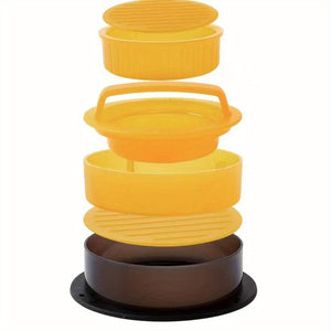 Planet Gates 1 Set Hamburger Machine (yellow) 1 Set Hamburger Press, Patty Maker, 3 In 1 Non Stick Stuffed Burger Mold, Beef Patties And Sliders, BBQ Grill Accessories, For Various Fresh Delicious Stuffed Burger, Sliders Burger, Beef Burger, Non Stick Meat.