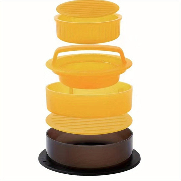 Planet Gates 1 Set Hamburger Machine (yellow) 1 Set Hamburger Press, Patty Maker, 3 In 1 Non Stick Stuffed Burger Mold, Beef Patties And Sliders, BBQ Grill Accessories, For Various Fresh Delicious Stuffed Burger, Sliders Burger, Beef Burger, Non Stick Meat.