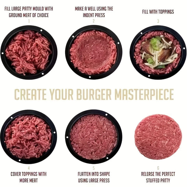 Planet Gates 1 Set Hamburger Press, Patty Maker, 3 In 1 Non Stick Stuffed Burger Mold, Beef Patties And Sliders, BBQ Grill Accessories, For Various Fresh Delicious Stuffed Burger, Sliders Burger, Beef Burger, Non Stick Meat.