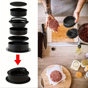 Planet Gates 1 Set Hamburger Press, Patty Maker, 3 In 1 Non Stick Stuffed Burger Mold, Beef Patties And Sliders, BBQ Grill Accessories, For Various Fresh Delicious Stuffed Burger, Sliders Burger, Beef Burger, Non Stick Meat.