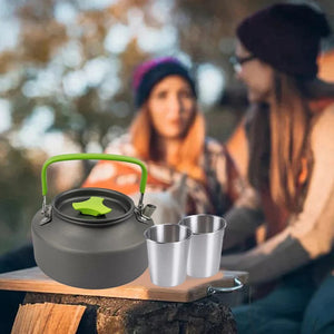 Planet Gates 1 Set Outdoor Pots Pans Camping Cookware Picnic Cooking Set Non-stick Tableware With Foldable Spoon Fork Knife Kettle Cup