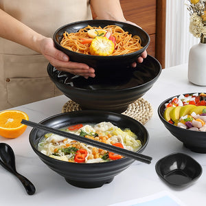 Planet Gates 1 Set Ramen Bowl Set With Chopsticks Spoon Plate, Asian Black Bowls For Soup, Rice Noodles, Ramen, Instant Noodles, For Home Kitchen Restaurant Hotel, Kitchen Supplies, Tableware Accessories