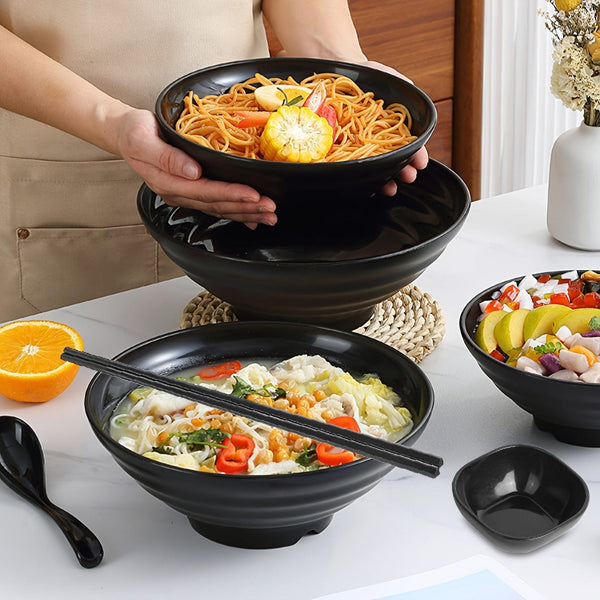 Planet Gates 1 Set Ramen Bowl Set With Chopsticks Spoon Plate, Asian Black Bowls For Soup, Rice Noodles, Ramen, Instant Noodles, For Home Kitchen Restaurant Hotel, Kitchen Supplies, Tableware Accessories