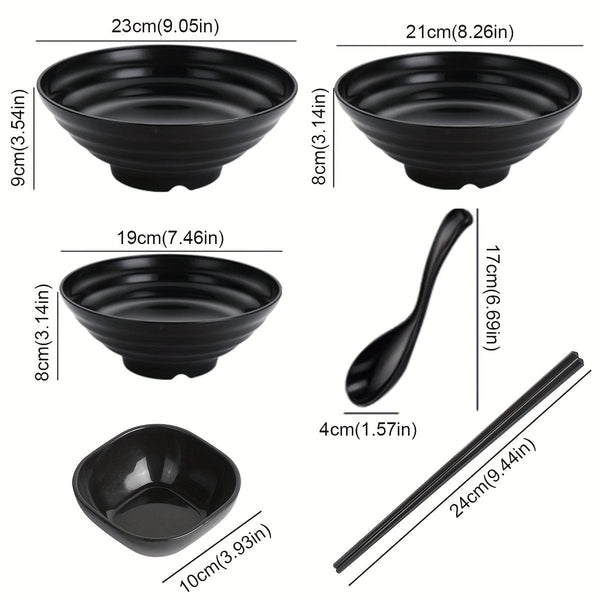 Planet Gates 1 Set Ramen Bowl Set With Chopsticks Spoon Plate, Asian Black Bowls For Soup, Rice Noodles, Ramen, Instant Noodles, For Home Kitchen Restaurant Hotel, Kitchen Supplies, Tableware Accessories