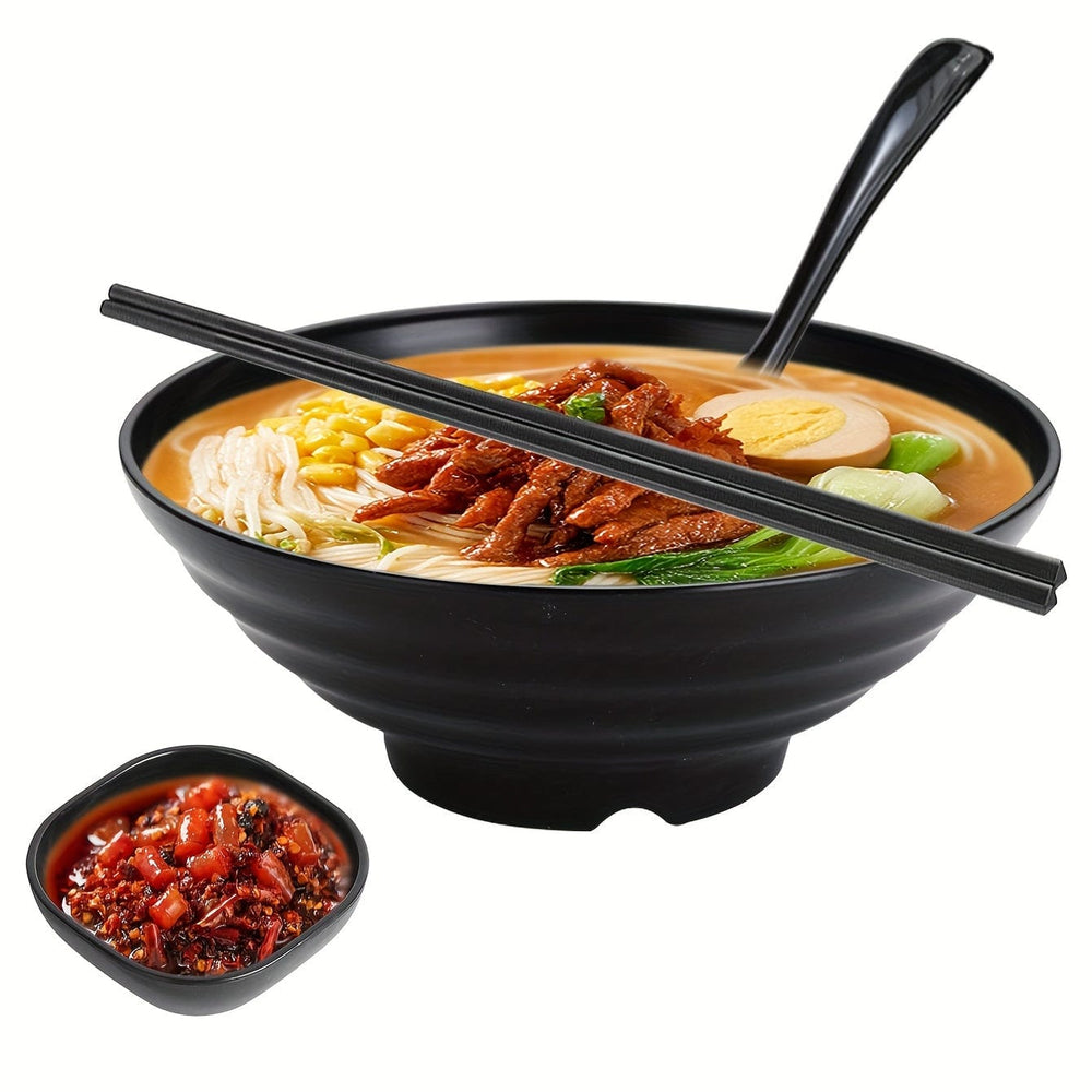 Planet Gates 1 Set Ramen Bowl Set With Chopsticks Spoon Plate, Asian Black Bowls For Soup, Rice Noodles, Ramen, Instant Noodles, For Home Kitchen Restaurant Hotel, Kitchen Supplies, Tableware Accessories