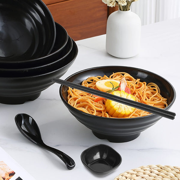 Planet Gates 1 Set Ramen Bowl Set With Chopsticks Spoon Plate, Asian Black Bowls For Soup, Rice Noodles, Ramen, Instant Noodles, For Home Kitchen Restaurant Hotel, Kitchen Supplies, Tableware Accessories
