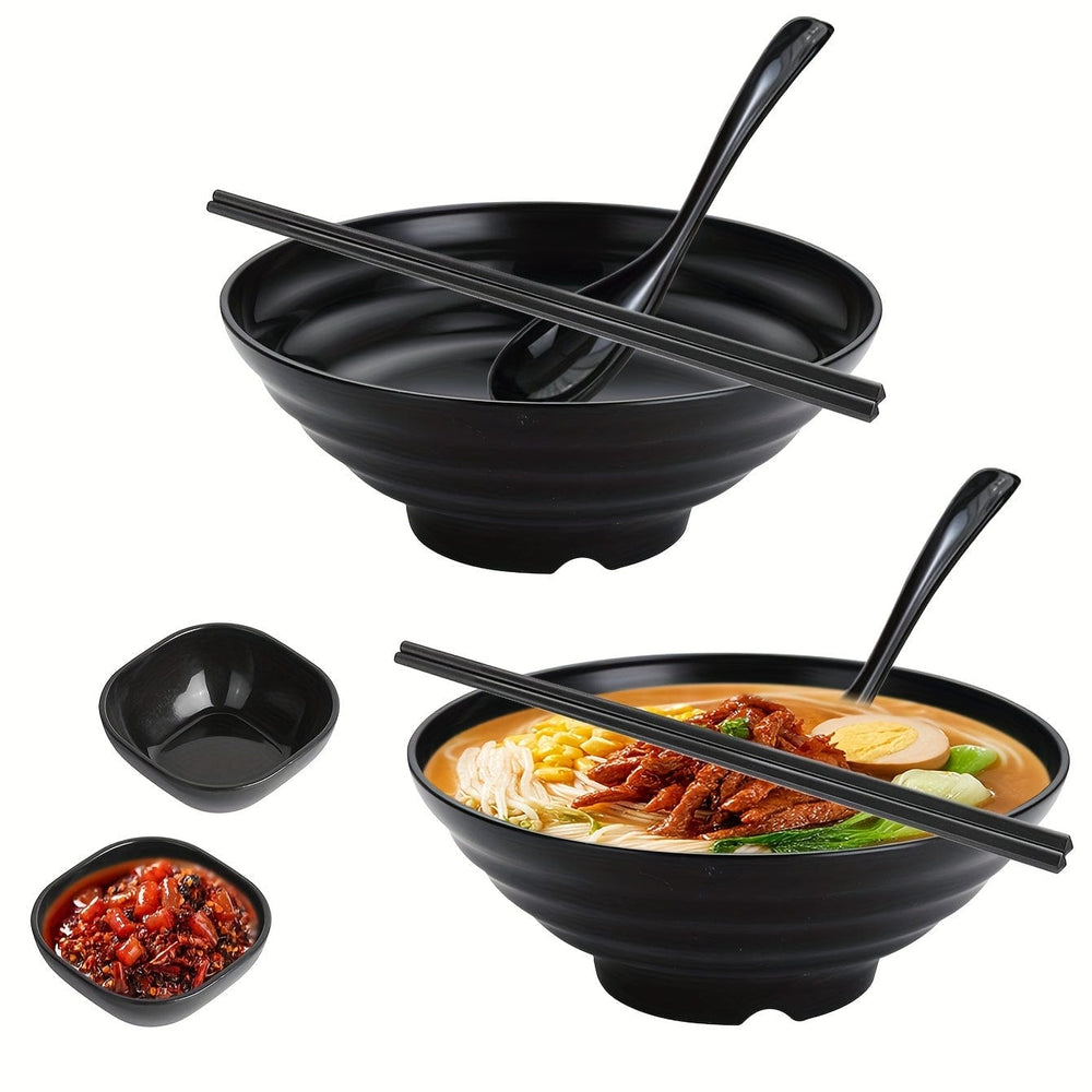 Planet Gates 1 Set Ramen Bowl Set With Chopsticks Spoon Plate, Asian Black Bowls For Soup, Rice Noodles, Ramen, Instant Noodles, For Home Kitchen Restaurant Hotel, Kitchen Supplies, Tableware Accessories