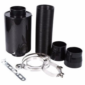 Planet Gates 1 Set Universal Car 3 Inch Carbon Fibre Cold Air Filter Feed Enclosed Intake Induction Pipe Hose Kit Universal