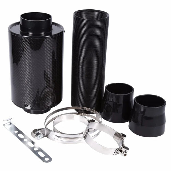 Planet Gates 1 Set Universal Car 3 Inch Carbon Fibre Cold Air Filter Feed Enclosed Intake Induction Pipe Hose Kit Universal