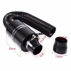 Planet Gates 1 Set Universal Car 3 Inch Carbon Fibre Cold Air Filter Feed Enclosed Intake Induction Pipe Hose Kit Universal