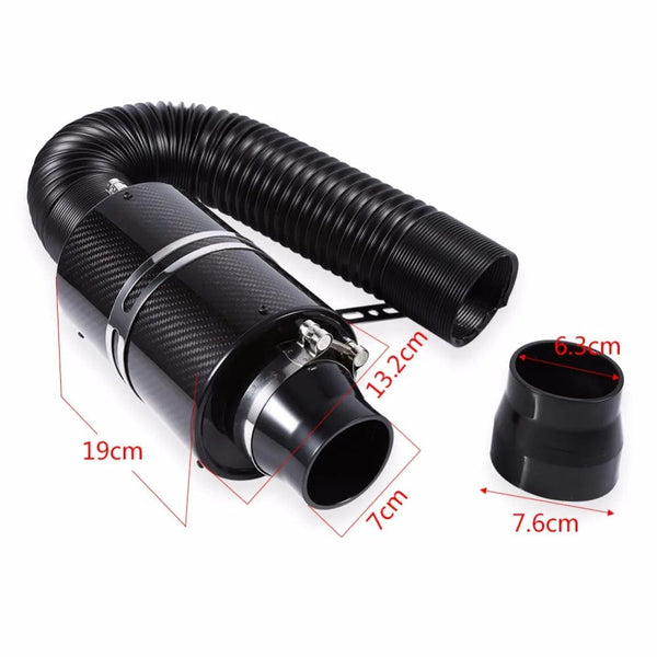 Planet Gates 1 Set Universal Car 3 Inch Carbon Fibre Cold Air Filter Feed Enclosed Intake Induction Pipe Hose Kit Universal