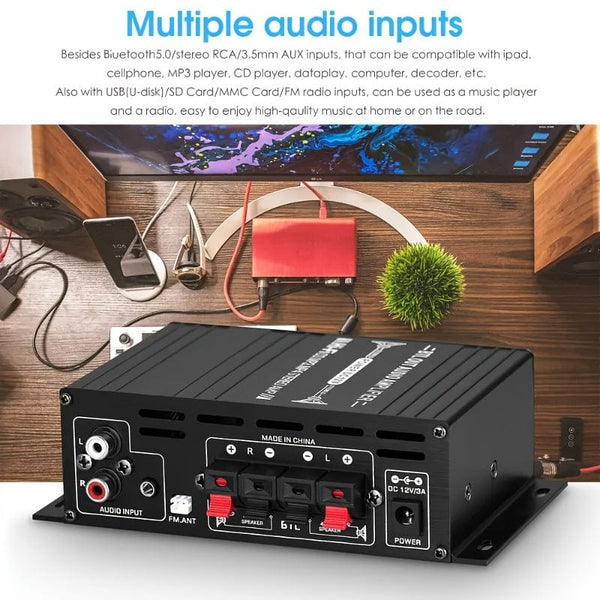 Planet Gates 1 Set Upgraded Version 1 Set, Car MP3 Mini Amplifier HIFI Power 800W 2 Channels Wireless Audio Stereo Amp Home Cars FM