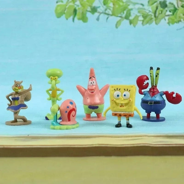 Planet Gates 1 stes 6 6pcs/set 5.6CM Spongebob Action Figures Cartoon Movie Mini Dolls Children Birthday Gifts Set