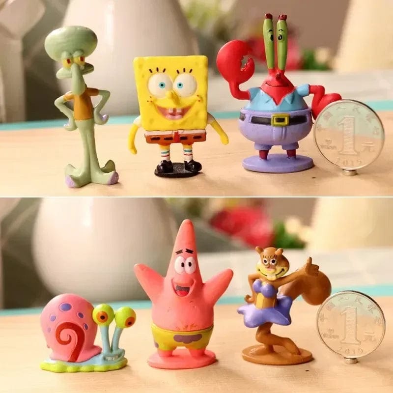 Planet Gates 1 stes 6 6pcs/set 5.6CM Spongebob Action Figures Cartoon Movie Mini Dolls Children Birthday Gifts Set