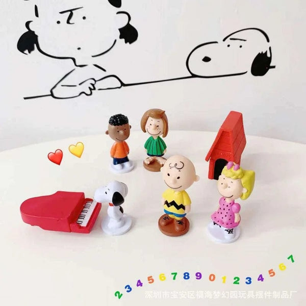 Planet Gates 1 stes 8 12PCS Japan Cartoon Peanuts Snoopy Charlie Sally Woodstock Mini Figure Model Toys Miniature Cake People Collection Props