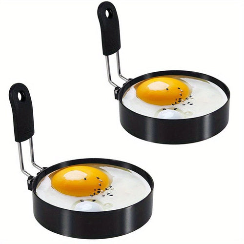 Planet Gates 10.16 Cm Silicone Handle Set Of 2 2pcs, Egg Rings (4''), Stainless Steel Egg Cooking Rings, Pancake Mold For Frying Eggs And Omelet, Kitchen Gadgets, Kitchen Stuff, Kitchen Accessories, Home Kitchen Items