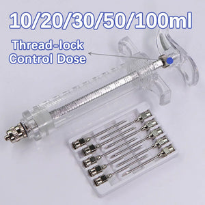 Planet Gates 10/20/30/50/100ml Transparent Syringes Adjustable Dose with 10pcs 304 Stainless Steel Pinhead Needle Farm Livestock Dispensing