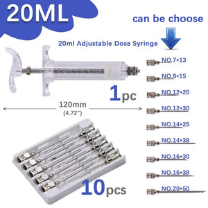 Planet Gates 10/20/30/50/100ml Transparent Syringes Adjustable Dose with 10pcs 304 Stainless Steel Pinhead Needle Farm Livestock Dispensing