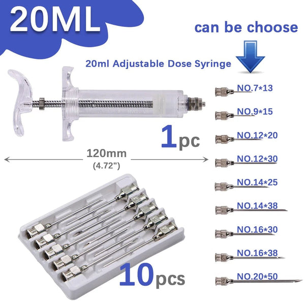 Planet Gates 10/20/30/50/100ml Transparent Syringes Adjustable Dose with 10pcs 304 Stainless Steel Pinhead Needle Farm Livestock Dispensing